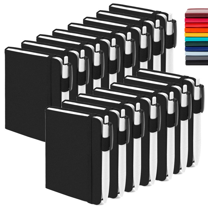 feela 15 Pack Pocket Small Notebooks Bulk, Mini Cute Notepads Hardcover College Ruled Lined Journals with Pen Holder for School Business Memos, with 15 Black Pens, 3.5   x 5.5   , A6, Black - Image 1